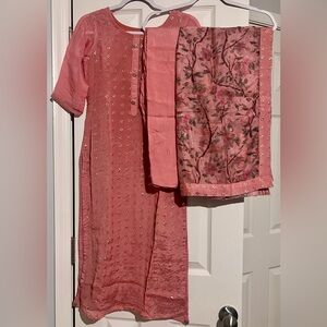 Rose Pink 3-Piece Suit Set (Kurti, Pants, Dupatta)